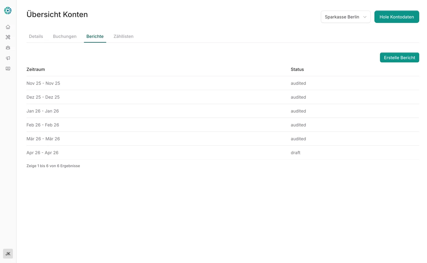 Berichte-Tab am Konto