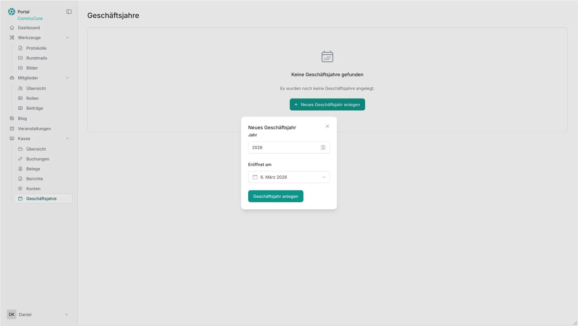 Dialog: Neues Geschäftsjahr