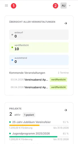 CommuCore - Navigation in der mobilen Ansicht