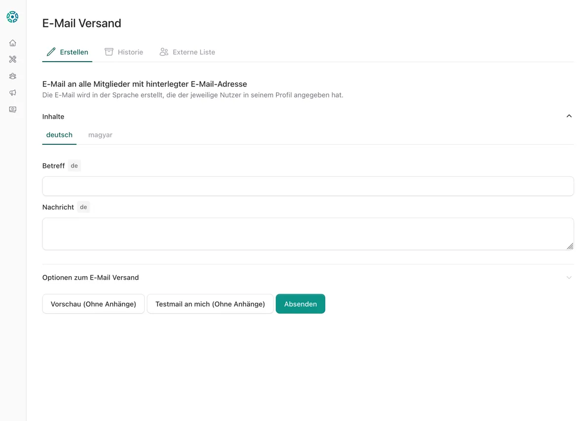 Eingabemaske für Runmails