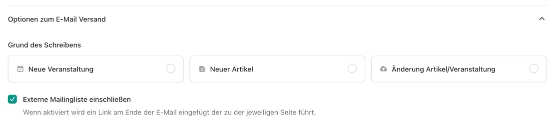 Filtereinstellungen für die Einbeziehung externer Mailingliste